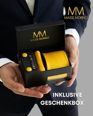 Набір краваток Massi Morino для чоловіків з кишеньковим хустиною, краватковою голкою та запонками, подарункова коробка - ідеально на весілля, жовтий, універсальний розмір