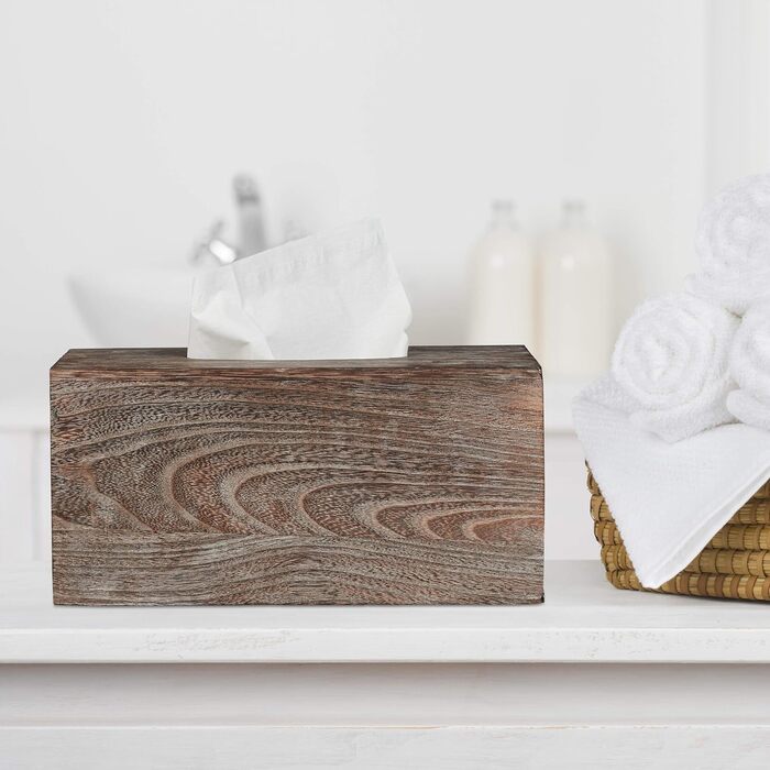 Relaxdays Tissue Box Shabby, Tissue Box with Sliding Cover, Tissue Box for Facial Tissues, HBT: 13x26.5x14.5cm, brown