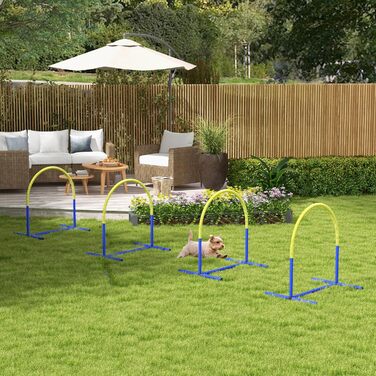 Набір для аджиліті для собак PawHut, 4 елементи, для старших собак, з сумкою, блакитний+жовтий, 88 x 64 x 95 см