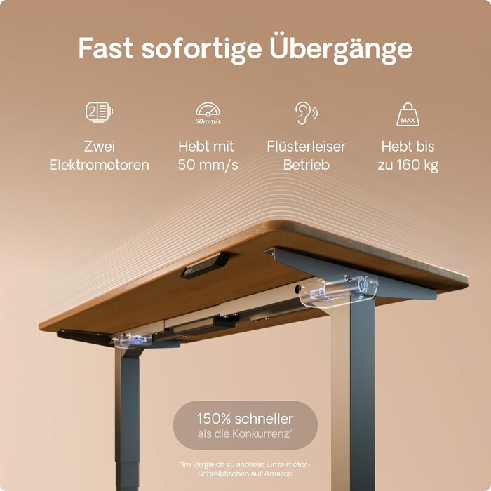 Електричний регульований стіл Desktronic HomePro 160x80 см – з двома моторами, сенсорним керуванням та USB-портами (3.6 Grey + Solid Oak)