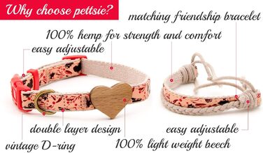 Нашийник для собак Pettsie з серцем та браслетом дружби, регульовані розміри S та M, комфортний дизайнерський льон, міцний та довговічний, чудовий подарунок для любителів собак (35,6 - 50,8 см (M), Червоний)