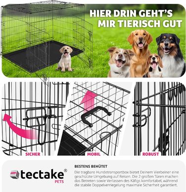 Транспортний вольєр для собак Tectake®: стабільний, розкладний, для колір автомобіля, кемпінгу та дому (108x71x76 см)