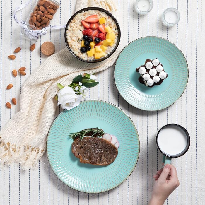 Stoneware Combination Service, vancasso GUTO Dinnerware Set, 16-piece dining set with 4 dinner plates, dessert plates, bowls, and cups for 4 people