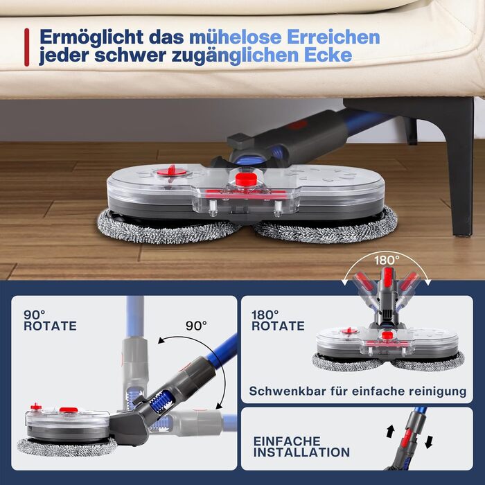 Насадка для миття підлоги для пилососів Dyson V7/V8/V10/V11/V15 - електрична насадка для миття підлоги, оригінальна з знімним баком для води, моп з 8 пральних мопів та контейнером для води