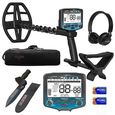 Металодетектор DR.ÖTEK Profi Set: високоточний, з балансуванням ґрунту, 5 режимів, вологостійка котушка 12'', для пошуку золота та монет, з аксесуарами, червоний (MT12-Set Blau)