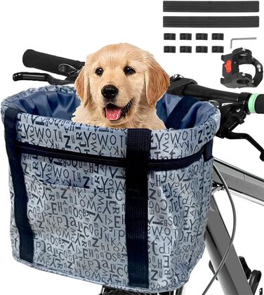 Складаний водонепроникний кошик на кермо велосипеда, знімний, з алюмінієвого сплаву, для собак та котів, для походів, пікніків та покупок (Чорний/Сірий)