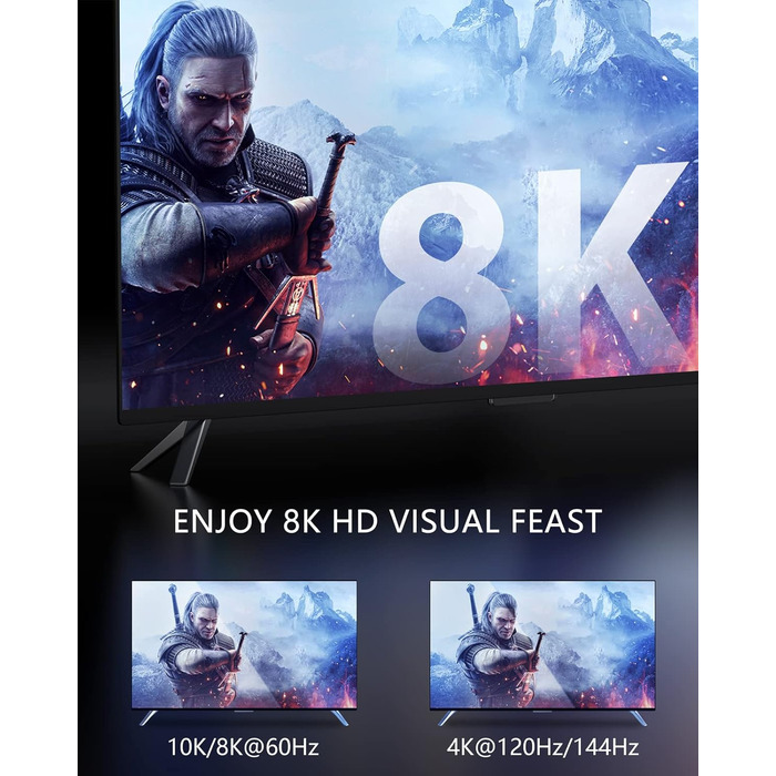 HDMI кабель Stouchi 2 м 8K 10K 4K Ultra High Speed 48Gbps 4K120 144Hz eARC HDR10 4:4 HDCP 2.2/2.3 Dolby, сумісний з Fire TV/Roku TV/PS5/Xbox Series X/Samsung/Sony/LG (2 шт., чорний)