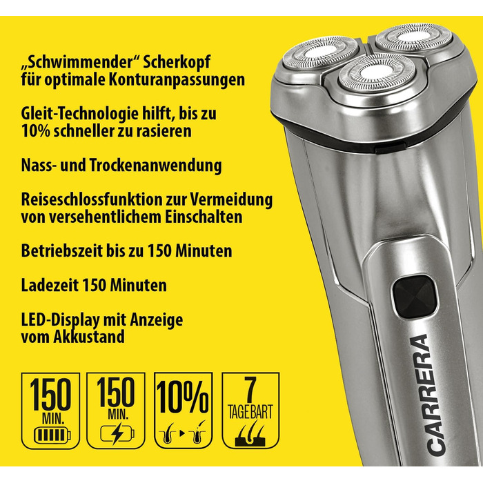 Електричний чоловічий верстат для гоління Carrera Rotationsrasierer - гоління мокрою та сухою, для чутливої шкіри