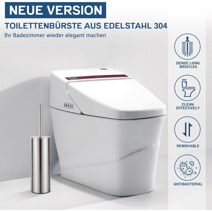 Набір для туалету FIISAYL: щітка для унітазу з підставкою, нержавіюча сталь, матове срібло