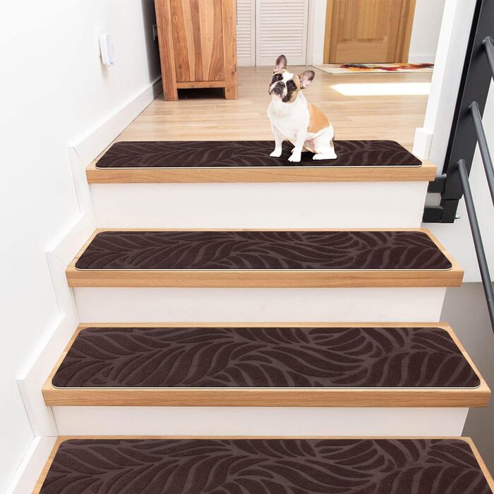 GOYLSER Non-Slip Wooden Stair Treads - Felt Self-Adhesive Stair Mats - 15 Piece Set (76x20cm)
