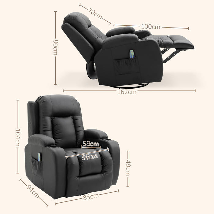 HOMCOM Massage Chair, Recliner Chair, Heated Recliner Chair, TV Recliner with Reclining Function, Recliner Chair with Remote Control, Black | Aosom