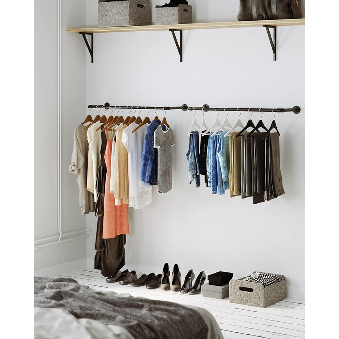 SONGMICS Wall Mounted Clothes Rails, 2 Pack, Coat Rails, Wall Mount, Space-Saving, 92 x 30 x 7.5 cm, Easy Assembly, Industrial Design, for Small Apartments, Black HSR67BK02