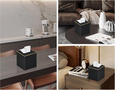 Скляна коробка для серветок квадратна, шкіряна, чорна перламутр - органайзер для ванної, спальні, кухні, офісу