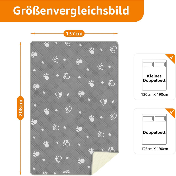 Водонепроникний килимок для собак Pick For Life, 137x208 см. Захист диванів та ліжок. Легко миється, підходить для великих та маленьких собак (сірий & білий)