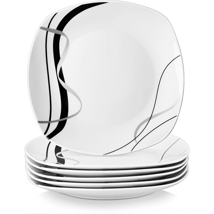 VEWEET FIONA Porcelain Dinner Plates, Dinner Plate Set for 6 People, Ø 24.7 cm Plate Set, Dessert Plate, Pasta Plate, Cake Plate and Breakfast Plate, Microwave Safe and Dishwasher Safe
