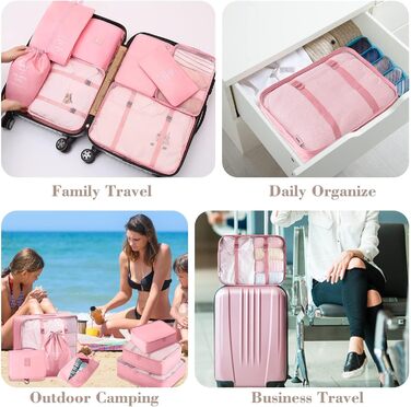 Органайзер для валізи - Набір 8 штук Packing Cubes для подорожей, система організації валізи, набір кубиків для пакування (Рожевий)