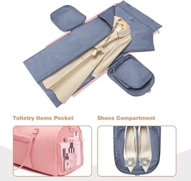 Чемодан-мішок 2 в 1 для жінок, великий складний дорожній мішок Weekender з 6 органайзерами для одягу та відділенням для взуття, спортивна сумка для подорожей, ручна поклажа, чорний (2.рожевий, 50 л)