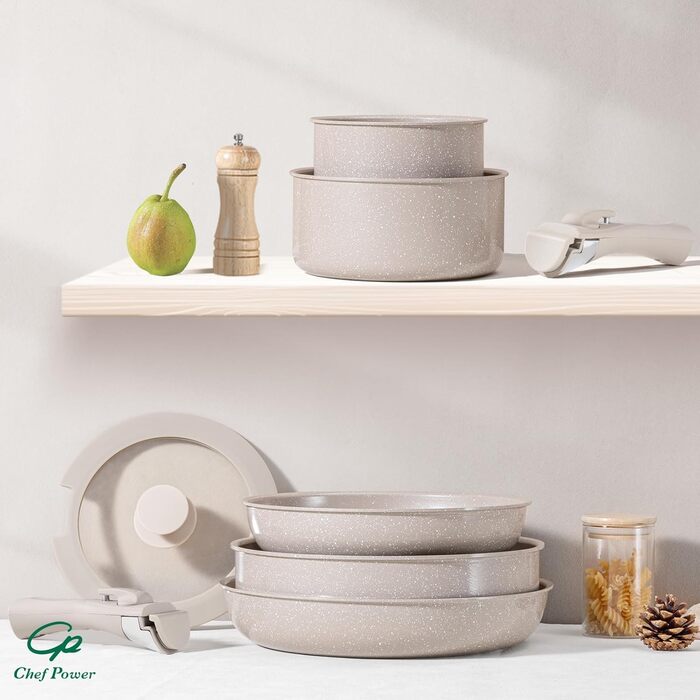 Набір посуду Chef Power Keramik 19 предметів, Мокка-Тауп: антипригарне, для індукції, посудомийна машина, духовка, для кемпінгу