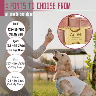 Персоналізоване собаче нашийник з металевою застібкою: напис та номер телефону. Регульовані розміри для собак середніх та великих порід.