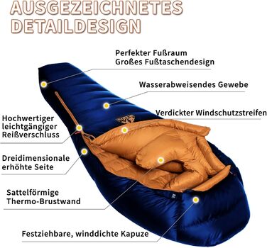 Спальний мішок зимовий, для температур від 0 до -24°C. Ultraleichter, чорний, для дорослих та підлітків, кемпінг, туризм, похідний.