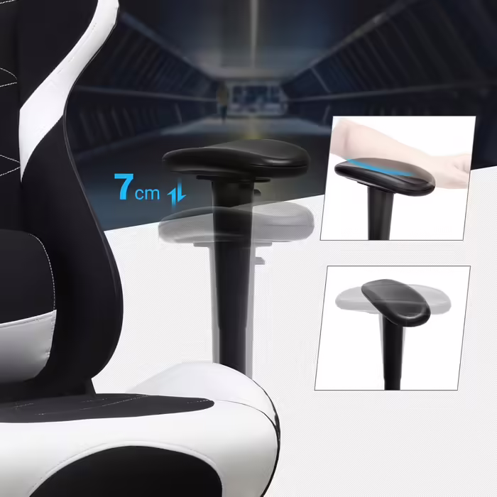 SONGMICS Gaming Chair with Footrest, 330 lbs, Office Chair, Desk Chair, Lumbar Pillow, Headrest, High Backrest, Ergonomic, Steel, Faux Leather, Breathable Mesh Fabric, Black-White RCG52BW Black + White