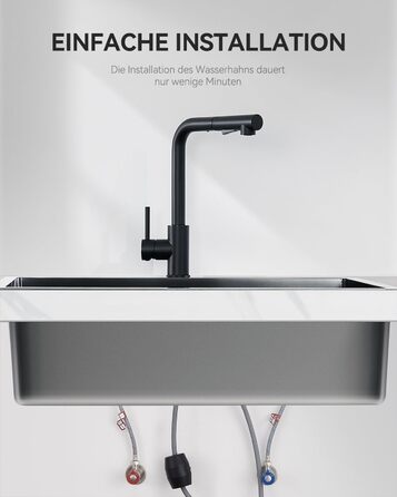 Змішувач кухонний висувний Sofetiy з душем, нержавіюча сталь, чорний, 360°