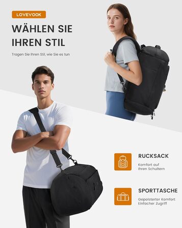 Спортивна сумка LOVEVOOK: велика, водонепроникна, з відділенням для взуття, 45L, 51x28x32 см