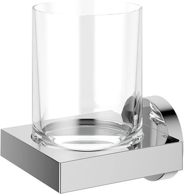 KEUCO Toothbrush Holder, Crystal Glass, Adhesive Mounting, No Drilling Required, High-Gloss Chrome, Glass with Holder, Toothbrush Holder, Edition 90 (including adhesive set)