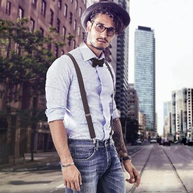 Підтяжки чоловічі DonDon Y-подібні, 3,5 см, еластичні, регульовані, комплект з 2 шт. + метелик 12x6 см, коричневі