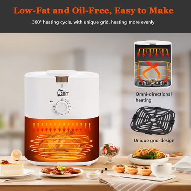 Фритюрниця без олії 4L, 1500W, для 2-6 осіб, з попереднім нагрівом та функцією підтримання тепла, 32 рецепти, білий колір