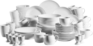 MÄSER Barca Series, Extensive Dinnerware Set for 8 People, 68-Piece Combination Service in a Modern, Rimless Shape, Round, White Complete Service 68-Piece, 8 People.