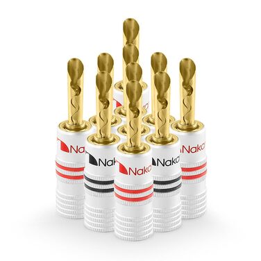 Позолочені бананові конектори Nakamichi 24K для акустичних кабелів 12-18 AWG, 4мм, для підсилювача, Hi-Fi ресивера та домашнього кінотеатру, 10 шт (5 пар)