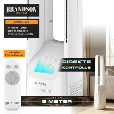 Вентилятор підлоговий безлопатевий Brandson ECO Line – тихий, з пультом, 6 швидкостей, режим сну, білий