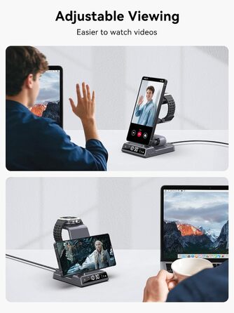 Бездротовий зарядний пристрій 3-в-1 для Samsung Galaxy S25 Ultra, Watch 8/7/Ultra, Buds, сірий колір