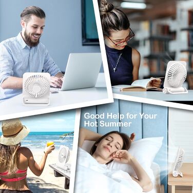 EasyAcc USB вентилятор: мініатюрний, тихий, настільний з гарантією 2 роки. Потужний, з 3 швидкостями, поворот на 360 градусів. Ідеальний для офісу, дому, робочого столу. (Білий, прямокутний, акумулятор 4000mAh)