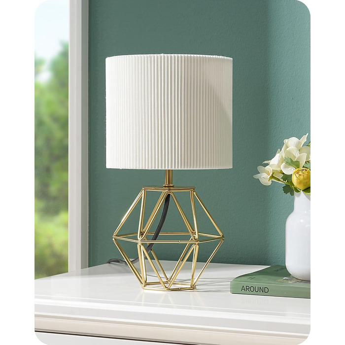 EDISHINE Настільна лампа, сучасний індустріальний дизайн, цоколь E14, вінтаж, для спальні, вітальні, білий & золотий колір (кремово-білий жалюзі + золото)