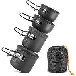 Набір посуду для кемпінгу STAHLWERK 4-х частинний з алюмінію з антипригарним покриттям, Outdoor посуд, набір каструль та кришок