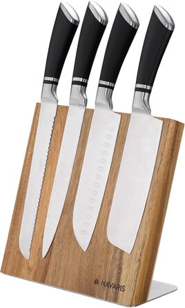 Navaris Magnetic Knife Holder from Acacia Wood 23x22.5x12cm - Magnetic Knife Block Knife Board Wood Magnet Holder - Knife Holder Unfilled Brown
