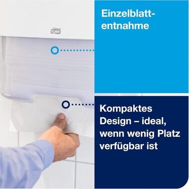 Tork Mini Spender for Z-fold and interfolded paper towels 553100, Elevation Design - Compact H3 towel dispenser for folded towels for single-sheet dispensing, white
