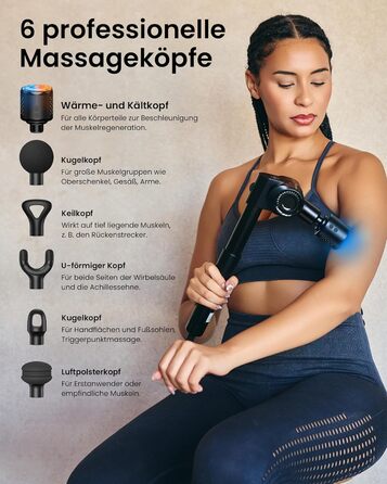 Масажер для м'язів Napre Massagepistole: 32 швидкості, кут налаштування, металевий подовжувач, чорний (нагрів/охолодження)