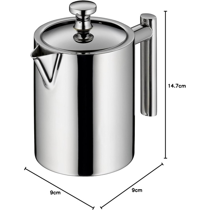 alfi TEA POT 1.40L, Stainless steel insulated carafe with tea strainer and tea catcher, single-walled stainless steel, durable thermos, ideal as a teapot for loose tea, dishwasher-safe, BPA-free (0.6 L)
