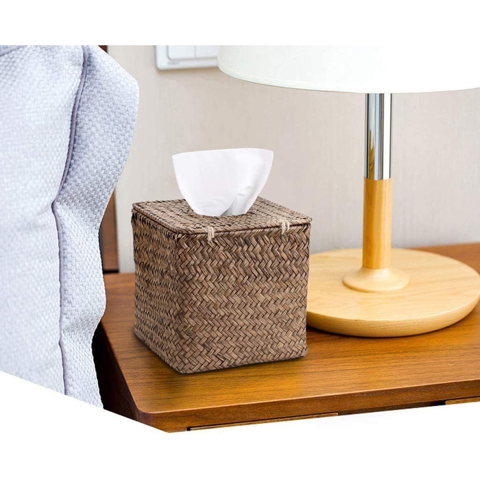 Rectangular tissue box made of seagrass for household use, decorative woven paper holder, coffee table, 68 x 30 x 22 cm