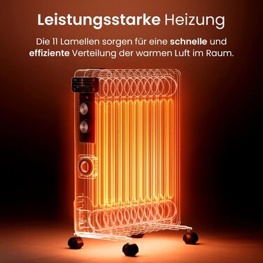Pro Breeze 2500W Oil Radiator with 11 Heating Ribs, Electric Heater, 24h Timer, Energy-Saving Oil Radiator, 3 Heating Levels, Adjustable Thermostat & Safety Shut-Off Function White