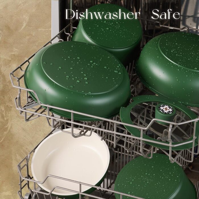 Набір керамічного посуду CAROTE 21 предмет, з антипригарним покриттям та знімними ручками, зелений