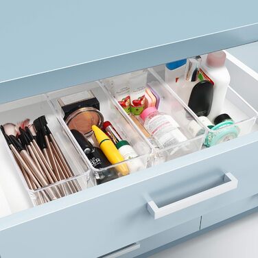 Kurtzy Refrigerator Organizer Box Set for Kitchen, Cabinets (8 Pcs) Plastic Organizer 20cm Long, Transparent Organization System for Bathroom, Pantry, Freezer, Kitchen Cabinet Organizer Drawer
