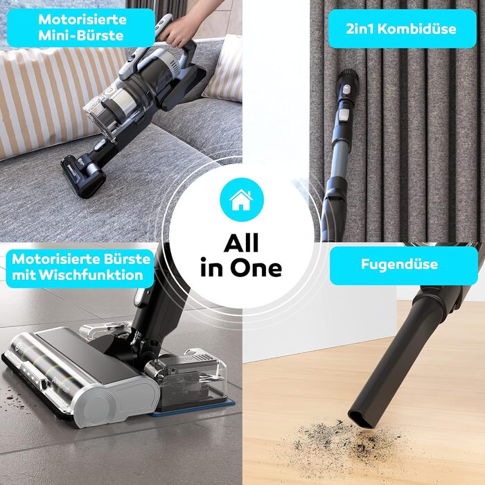 Бальтер Верту X11 PRO: Бездротовий пилосос з функцією миття підлоги, акумуляторний, 350W, до 50 хв роботи, без мішка, гнучкий з'єднувальний елемент, LED-насадка, для видалення шерсті тварин