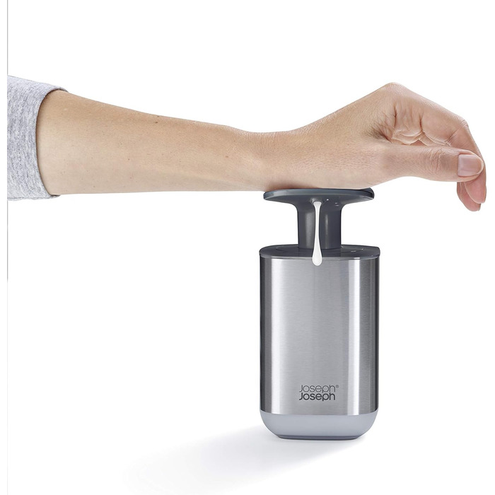 Дозатор мила Joseph Joseph Presto з нержавіючої сталі, гігієнічний, з широкою помпою, нержавіюча сталь/сірий