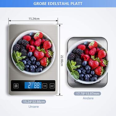 Кухонні ваги NBPOWER Digital 10 кг, електронні ваги з нержавіючої сталі, точність 1 г, сірий/сріблястий колір