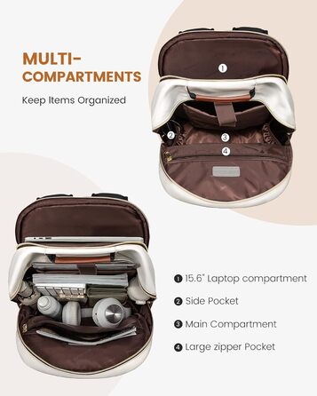 LOVEVOOK Рюкзак для жінок, великий, 15.6 дюймів, сумка для ноутбука, водонепроникний, шкільний рюкзак для дівчаток-підлітків, чорний, елегантний, сумка для роботи, для школи, університету, подорожей, 15.6 дюймів (15.6', Бежево-чорний-коричневий)