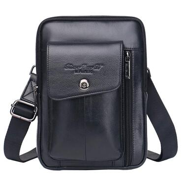 Шкіряна сумка-месенджер через плече Crossbody для чоловіків та жінок, чорна
